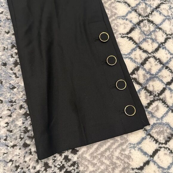 Club Monaco Linzee Wool Blend Black Mid Rise Trouser pants Size 2 Button Hem - Picture 2 of 11